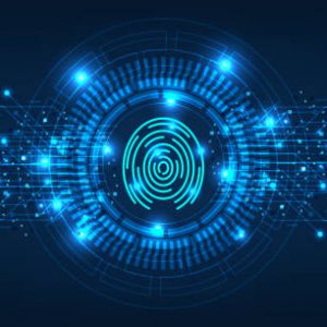 Security fingerprint cyber technology with circuit digital on blue dark background. online innovation biometrics identification system